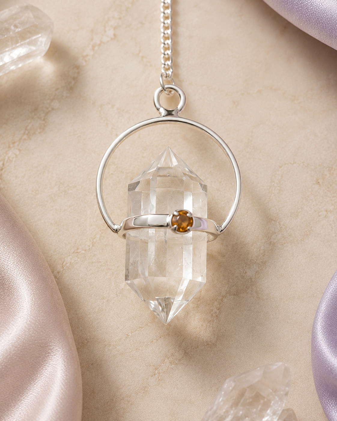 Clear Quartz & Carnelian Pendulum