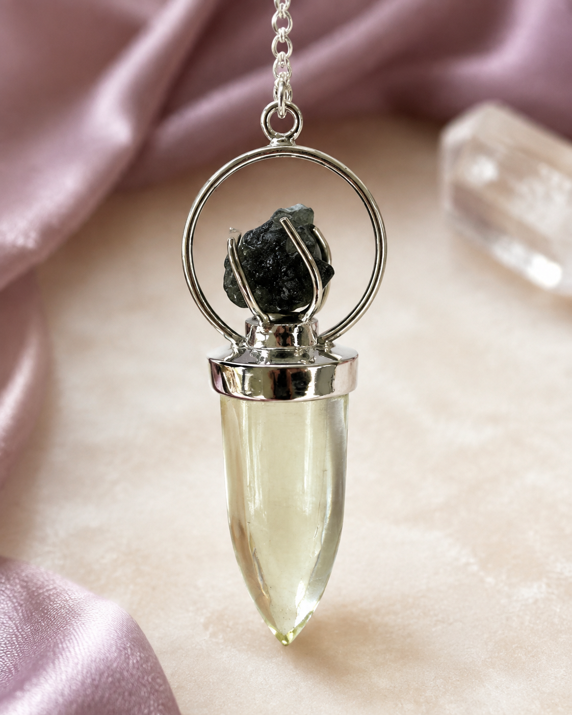 Lemon Quartz & Moldavite Pendulum